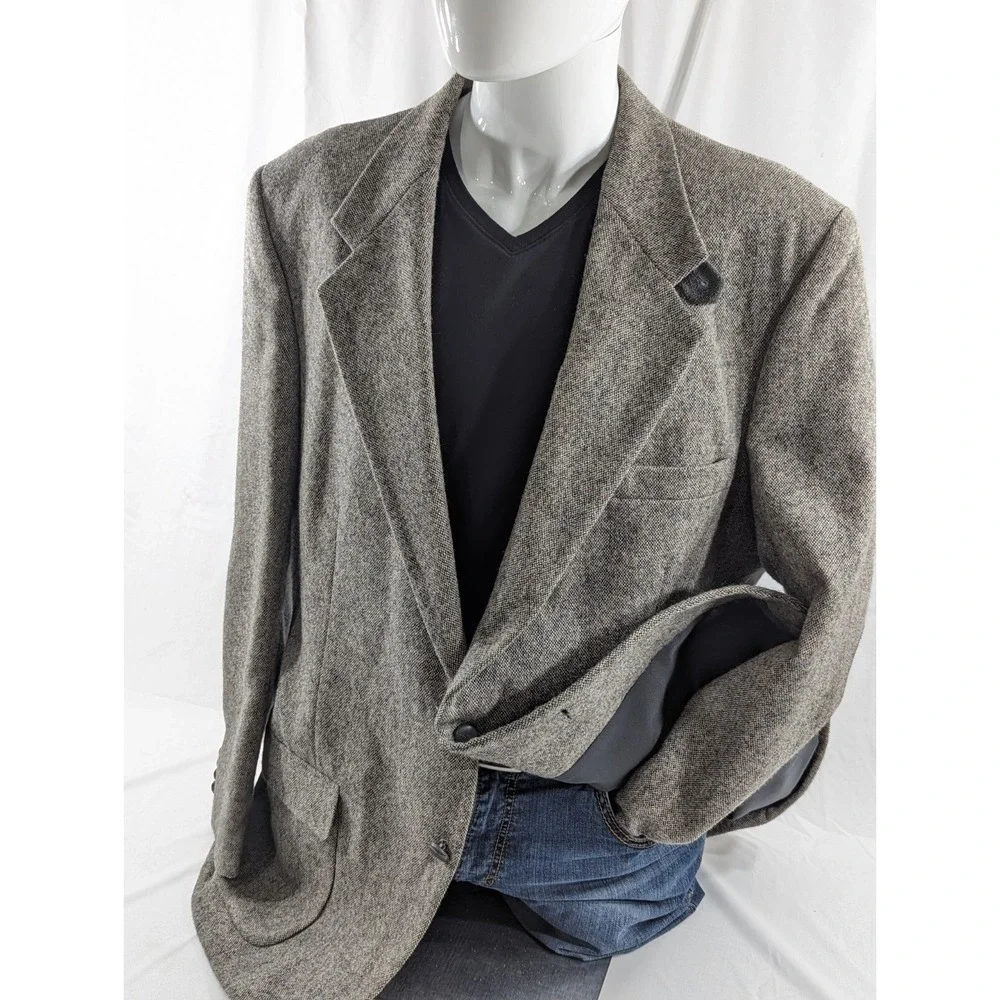 46L Farah Elbow Patch Mens Wool Tweed‎ Ranch Western 2 Button Blazer Sport Coat